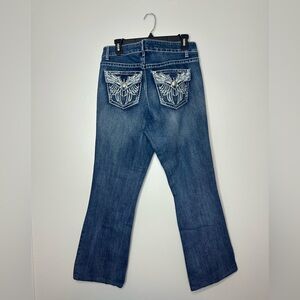 NDeeknd Women's Denim Jeans Embellished Wing Pockets Sz 10 Dark Wash Y2K Grunge